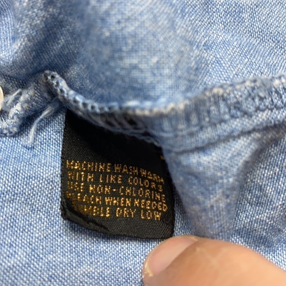 Vintage Eddie Bauer Cottagecore Denim Floral Button Front Short Sleeve Dress - Picture 8 of 10